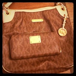 Authentic Micheal Kors MK Logo Brown/Tan Purse and